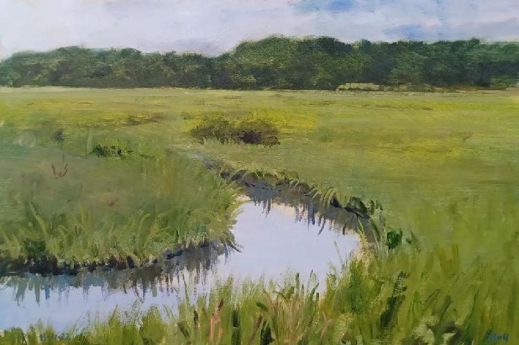 Alan Bull Little River Marsh Scene plein air oil on birch panel